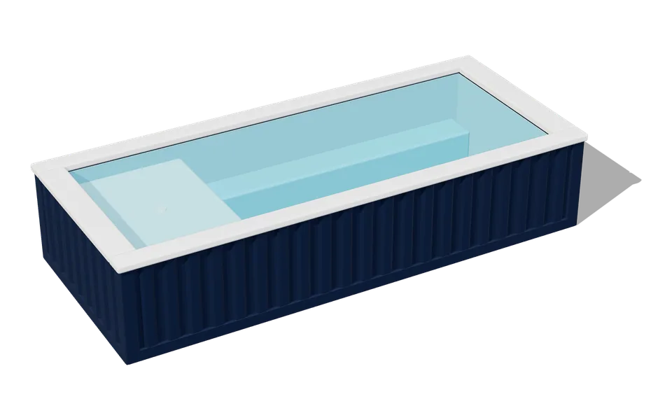 Illustrative render of a ReadyPool with Navy exterior paint